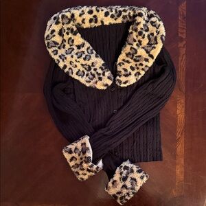 SHEIN Black Cardigan with Animal Print Accents